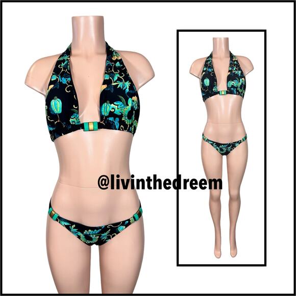 SAUVAGE Luxe Green Floral Halter Bikini $299 - Picture 1 of 16